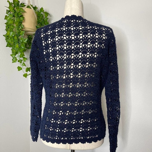 Vintage Amanda Smith Navy Blue Crochet Knit Cardigan